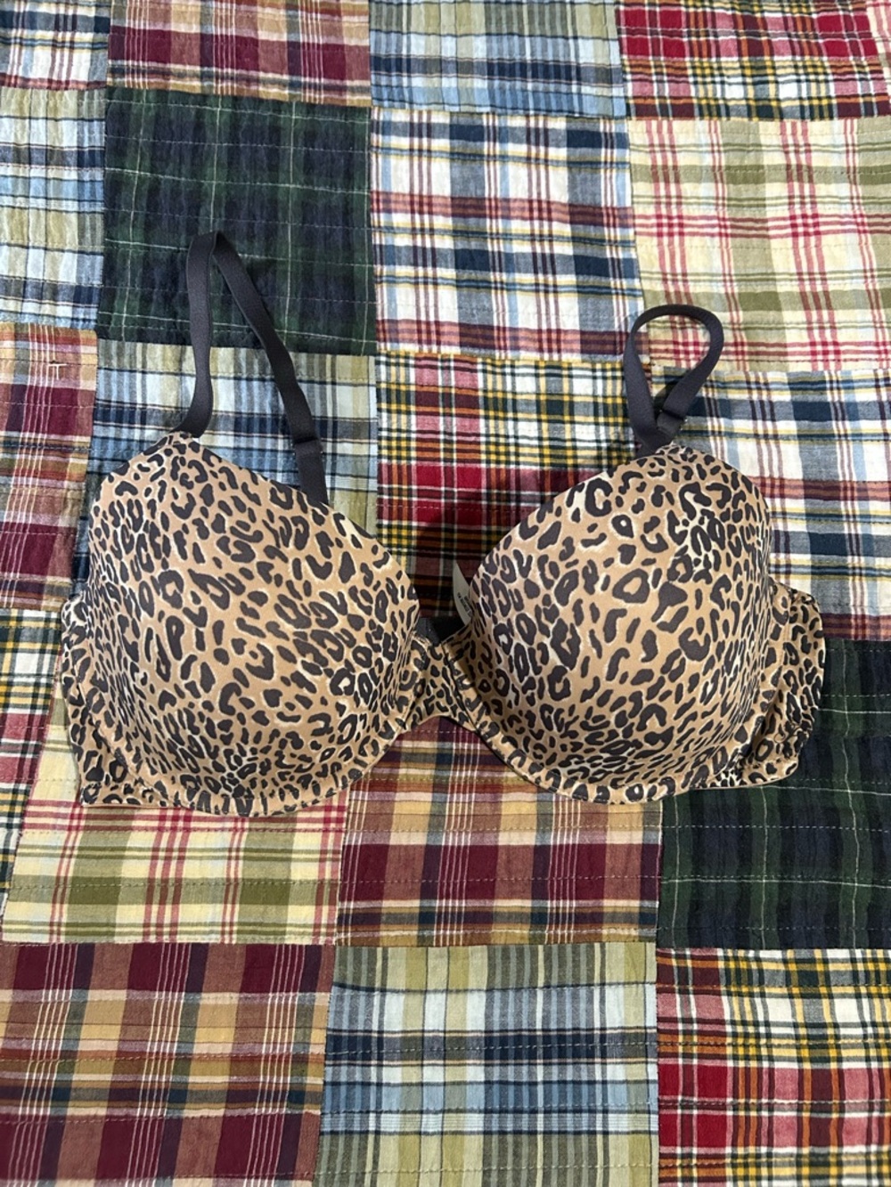 PINK Victoria's Secret Leopard Print T-Shirt Bra - Tan/Black